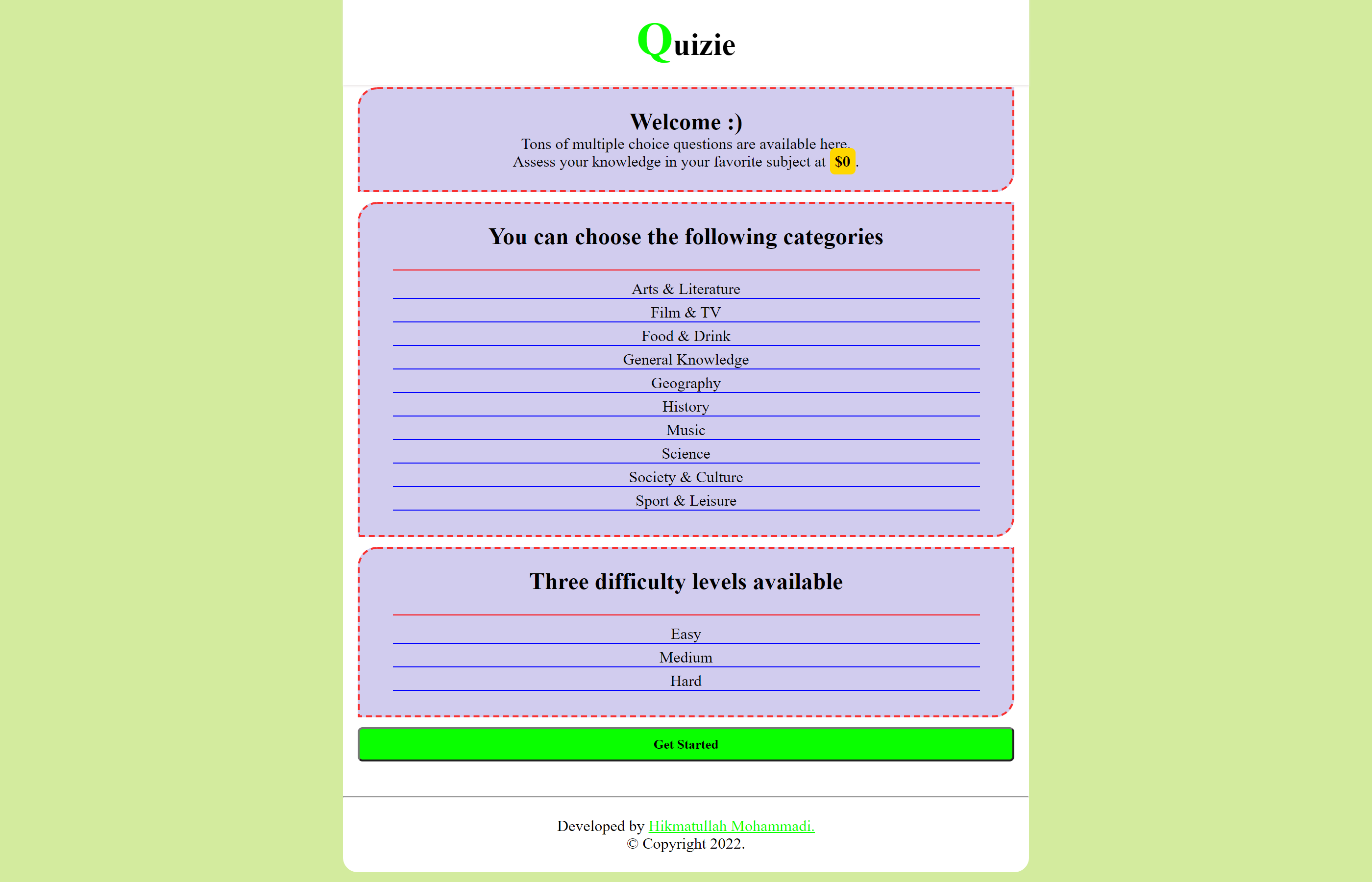 Click the buttons bellow the image to see how it works, or see its source code. Quizie