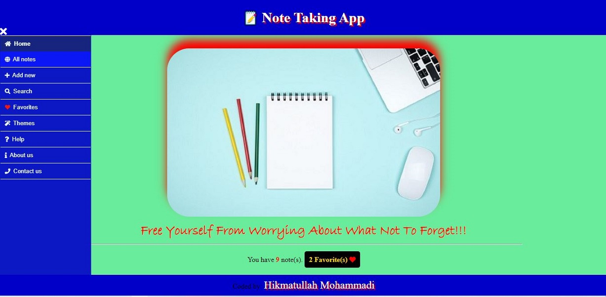Click the buttons bellow the image to see how it works, or see its source code. Note Taking App
